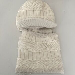New Unworn Cozy Knit Hat and Scarf Set Cream Womens “shiesty” Acrylic Face Mask
